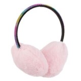 Aparatoare pentru urechi cu blana artificiala roz si bentita neagra cu strasuri colorate, CMCLASS