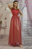 Rochie Lunga Eleganta Visiniu Crem Sclipici, Bluza Maneca Lunga, Ocazie Speciala, Satin, Plasa Semitransparenta, SENSILINE Turcia