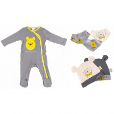 Set Disney Winnie the Pooh 6 Piese, Body, Caciula si Bavetica 100% Bumbac