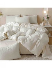 Lenjerie de pat tip jacquard finet crem deschis cu model 6 piese foto