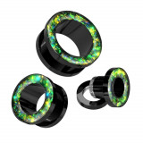 Tunel pentru ureche din oțel 316L - sclipici cu efect de strălucire de opal, &icirc;nșurubat - Diametru piercing: 16 mm