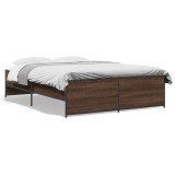 Cumpara ieftin Cadru de pat, stejar maro, 135x190 cm, lemn prelucrat si metal
