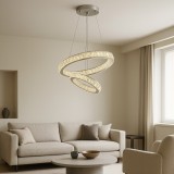 Pendul Led Cu Inele Cristal,Telecomanda, Lumina Reglabila 3500K-6500K , 100W, &Oslash;500 + &Oslash;300 Mm