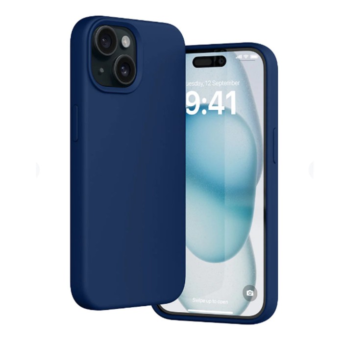 Husa silicon compatibila apple iphone 15 plus camera superprotect, interior din microfibra, deep navy