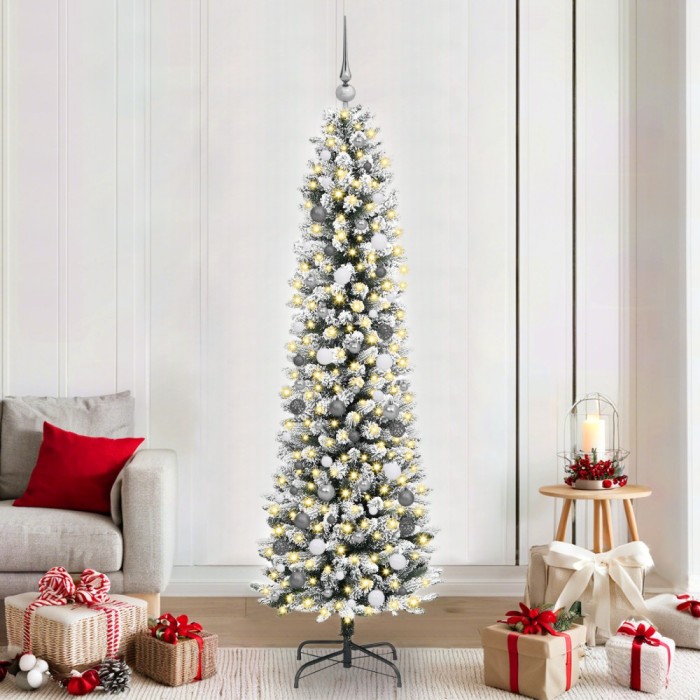 vidaXL Brad de Crăciun with Decorative String Lights Alb 210 cm PVC