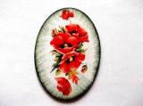 Magnet Frigider Oval Maci Rosii Lemn Handmade 10x7cm Decorativ Floral