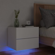 vidaXL Noptieră montată pe perete cu lumini LED, alb foto