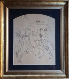 Constantin PILIUŢĂ (1929-2003)-Amazoanele atac&acirc;nd pe atenieni, temă rară, mitologică - desen &icirc;n tuş