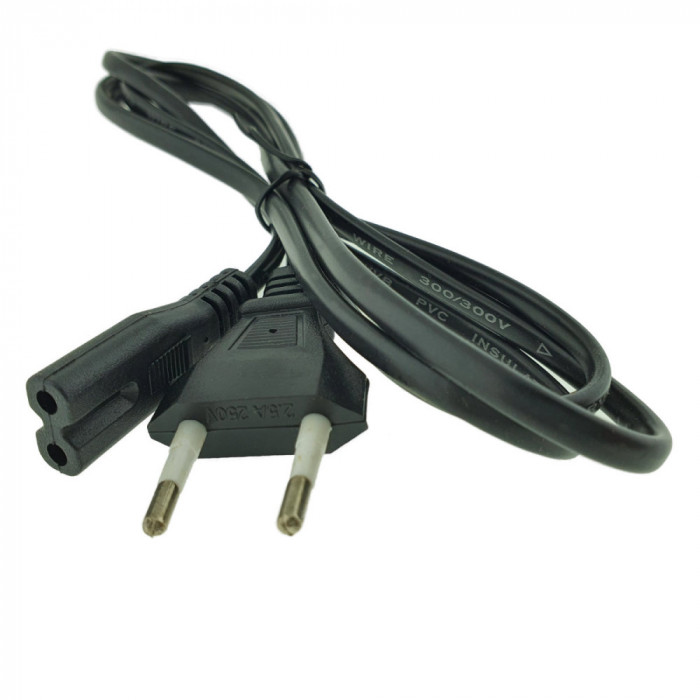 Cablu de alimentare TV, radiocasetofon, ceas, alimentator laptop, CABLUCAS, lungime 1.4m, 2 pini, C7, 2.5A, 250V, negru