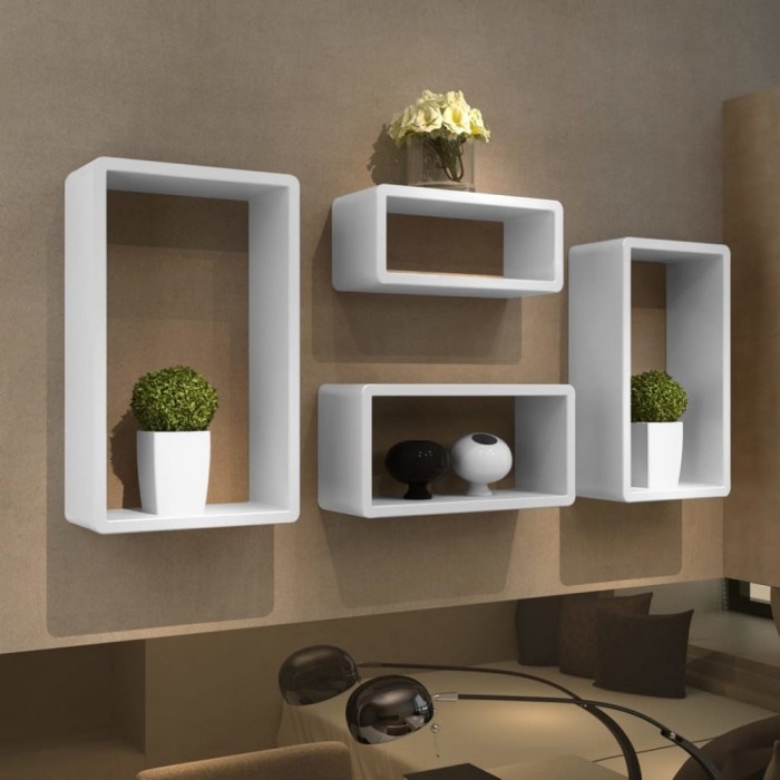 Set de 4 rafturi cuboid, alb