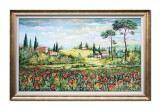 Cumpara ieftin Tablou peisaj din Toscana cu maci pictat manual inramat, 110x70cm ulei pe panza, Stefan Bilibou