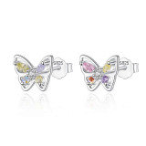 Cercei din argint stud, cu pietre din zirconiu colorate, Butterfly Colors