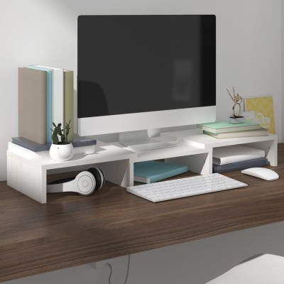 Gossi stand pentru monitor, alb, 60x24x10,5 cm, lemn masiv de pin foto