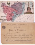 Tulcea -Harta. Monumentul-litografie-RR, Circulata, Printata