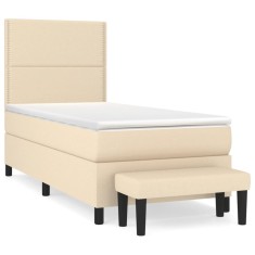 Pat box spring cu saltea, crem, 80x200 cm, textil foto