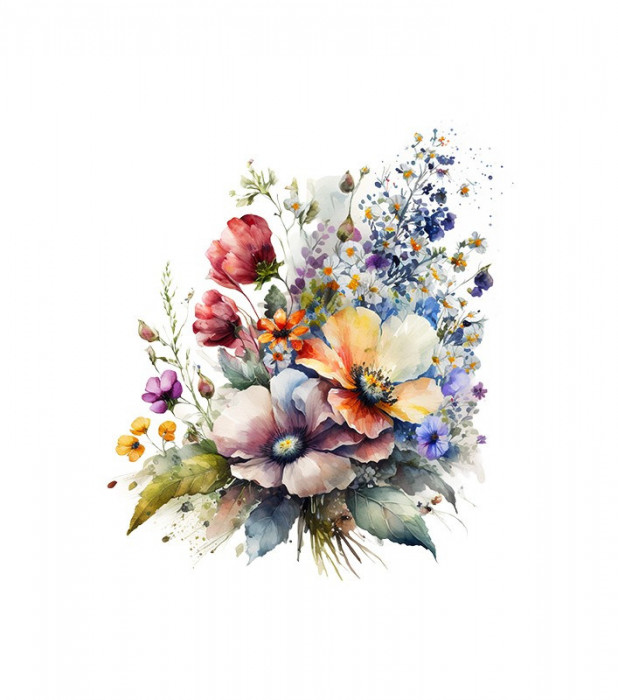 Sticker decorativ Buchet de Flori, Multicolor, 62 cm, 3603ST
