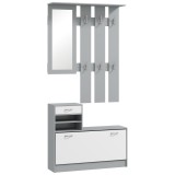 HOMCOM Set de Mobilier pentru Hol cu Raft pentru Pantofi, Oglindă și 2 rafturi Reglabile, 90x24x177 cm, Gri | Aosom Romania