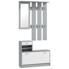 HOMCOM Set de Mobilier pentru Hol cu Raft pentru Pantofi, Oglindă și 2 rafturi Reglabile, 90x24x177 cm, Gri | Aosom Romania