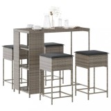 VidaXL Set mobilier bar de grădină, cu perne, 5 piese, gri, poliratan