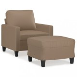 Cumpara ieftin Fotoliu canapea cu taburet, cappuccino, 60 cm, piele ecologica