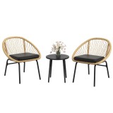 Outsunny Set de mobilier de grădină din răchită, set de mobilier de terasă, 2 scaune &amp; masă, Galben | Aosom Romania