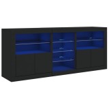 Servanta cu lumini LED, negru, 181,5x37x67 cm