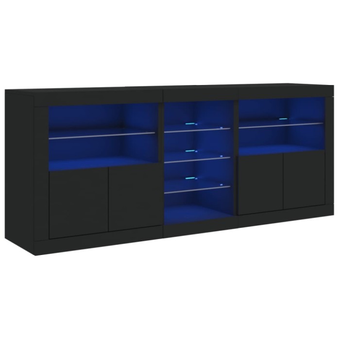Servanta cu lumini LED, negru, 181,5x37x67 cm
