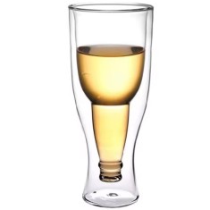 Pahar de bere Pufo cu pereti dublii din sticla borosilicata, design inedit, 400 ml- efect vizual uimitor