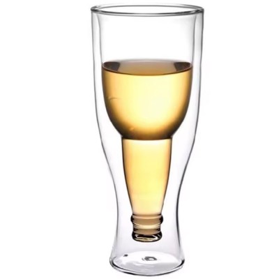 Pahar de bere Pufo cu pereti dublii din sticla borosilicata, design inedit, 400 ml- efect vizual uimitor foto