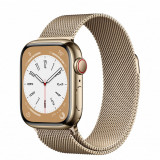 Apple Watch 8, GPS, Cellular, Carcasa Gold Stainless Steel 41mm, Gold Milanese Loop