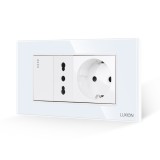 Cumpara ieftin Intrerupator Simplu + Priza Ingusta + Priza Schuko cu Rama din Sticla LUXION, Standard Italian, 4M SmartElectro IntelligentHouse