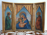 Triptic religios pictat pe lemn, sec. 19, deschis 64cm