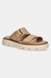 Sorel slapi de piele REIN CB SLIDE femei, culoarea bej, cu platforma, 2113111246