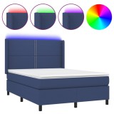 Cumpara ieftin Pat cu arcuri, saltea si LED, albastru, 140x190 cm, textil