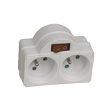 Adaptor 2 prize Domino 2x16 A, cu intrerupator, alb