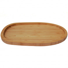 Platou Pufo din lemn de bambus pentru servire alimente, aperitive, dulciuri, pizza, 30.5 cm, maro foto