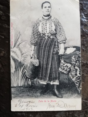 Carte postala clasica Fata de la munte, circ. 1902, port popular, perfecta foto