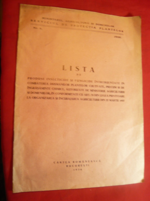 Lista cu Produse Insecticide si Fungicide folosite in Agricultura 1938 Cartea Ro