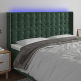 VidaXL Tăblie de pat cu LED, verde &icirc;nchis, 203x16x118/128 cm, catifea