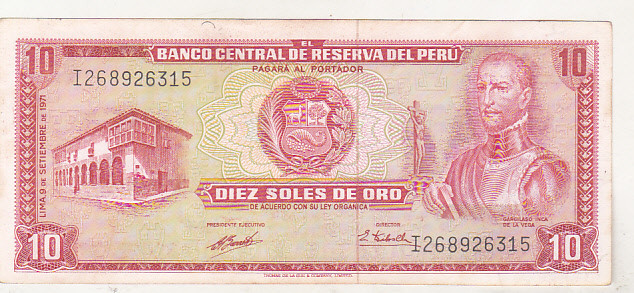 bnk bn Peru 10 soles de oro 1971 vf