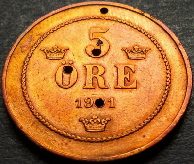 Moneda 5 ORE - SUEDIA 1901 demonetizata, rara! *cod 566 = DE COLECTIE! foto