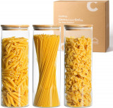 ComSaf Sticlă Spaghetti Paste Container cu Capace 2200ml Set de 3, inalt C