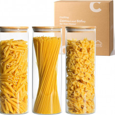 Saf Glass Spaghetti Paste Container de depozitare cu capacuri 2200ml Set de 3, T
