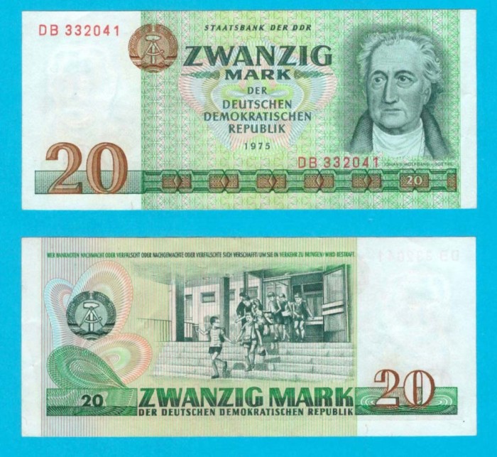 Germania RDG (p#29) 20 Mark 1975 aUNC &#039;Goethe&#039; serie: DB 332041