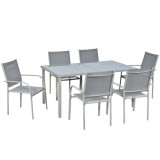 Set mobilier gradina/terasa, aluminiu, blat sticla, gri si argintiu, 1 masa, 6 scaune, Sway, ART