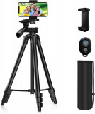 Cumpara ieftin Trepied foto profesional 135 cm ,filet universal 1 4 cu suport de telefon si telecomanda Bluetooth - Negru