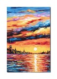 Cumpara ieftin Tablou peisaj marin pictat manual, Apus de soare, 60x40cm ulei pe panza in cutit efect 3D