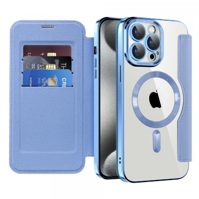 Husa MagSafe pentru Apple iPhone 15 Pro Max, Techsuit, SmartMag Book, Bleu foto