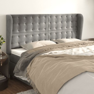 vidaXL Tăblie de pat cu aripioare gri deschis 203x23x118/128cm catifea 3118456 foto