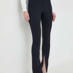 BOSS pantaloni femei, culoarea bleumarin, mulată, high waist 50505972